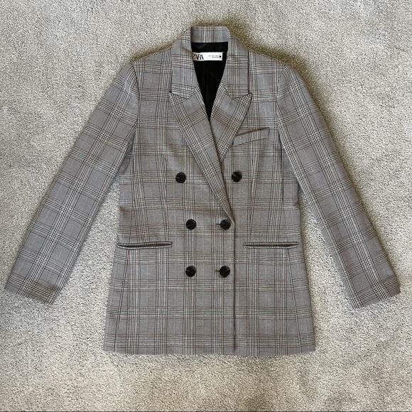 Zara Jackets & Blazers - Zara Gray Plaid Double Breasted Blazer